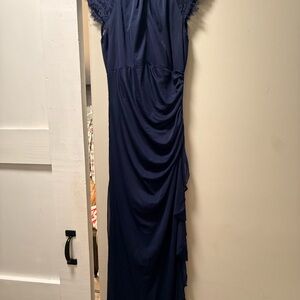 Elegant Navy Blue Women’s Draped Evening Dress